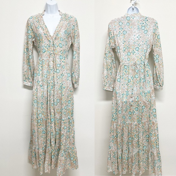 Poupette St Barth Womens Blue Floral Mini Jonquille Rita Maxi Eyelet Dress - Picture 1 of 11